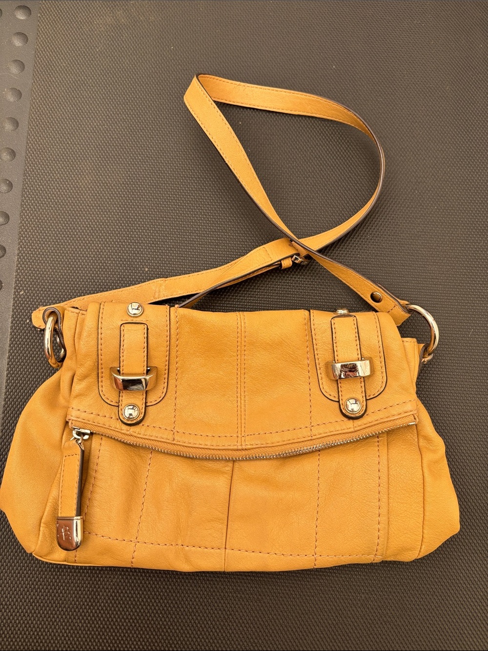 B. Makowsky Mustard Yellow Genuine Leather Shoulder Bag
